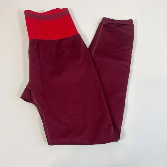 Fabletics Womens High Waisted Seamless Stripe 7/8 Leggings Red S Breathable Gym - Picture 1 of 9
